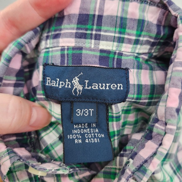 Ralph Lauren Kids Plaid Button Down Shirt Size 3T Green Pink Navy Short Sleeve - Picture 6 of 6